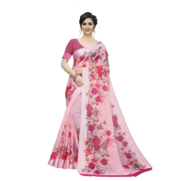 Women's Cotton Silk Saree With Blouse (Light Pink, 5-6 Mtrs)