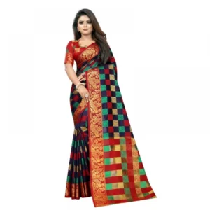 Women's Jacquard Saree With Blouse (Blue, 5-6 Mtrs)