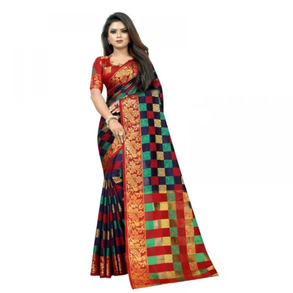 Women's Jacquard Saree With Blouse (Blue, 5-6 Mtrs)