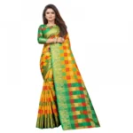 Women's Jacquard Saree With Blouse (Yellow, 5-6 Mtrs)