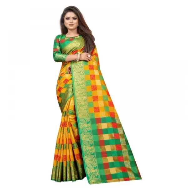 Women's Jacquard Saree With Blouse (Yellow, 5-6 Mtrs)