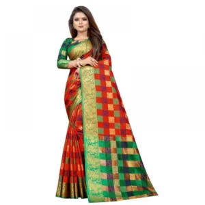 Women's Jacquard Saree With Blouse (Orange, 5-6 Mtrs)