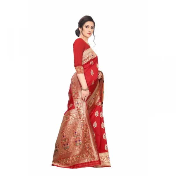 Women's Jacquard Saree With Blouse (Red, 5-6 Mtrs)