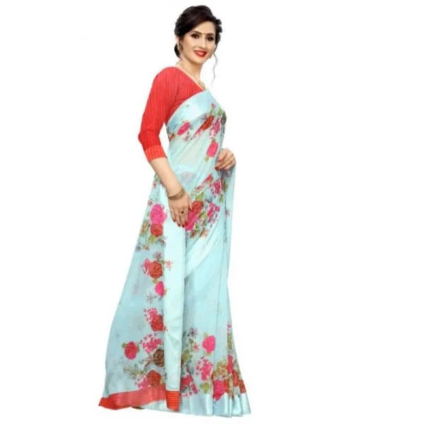 Women's Cotton Silk Saree With Blouse (Sky Blue, 5-6 Mtrs)