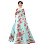 Women's Cotton Silk Saree With Blouse (Sky Blue, 5-6 Mtrs)