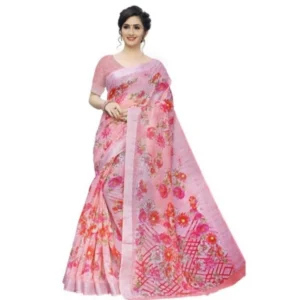 Women's Cotton Silk Saree With Blouse (Pink, 5-6 Mtrs)