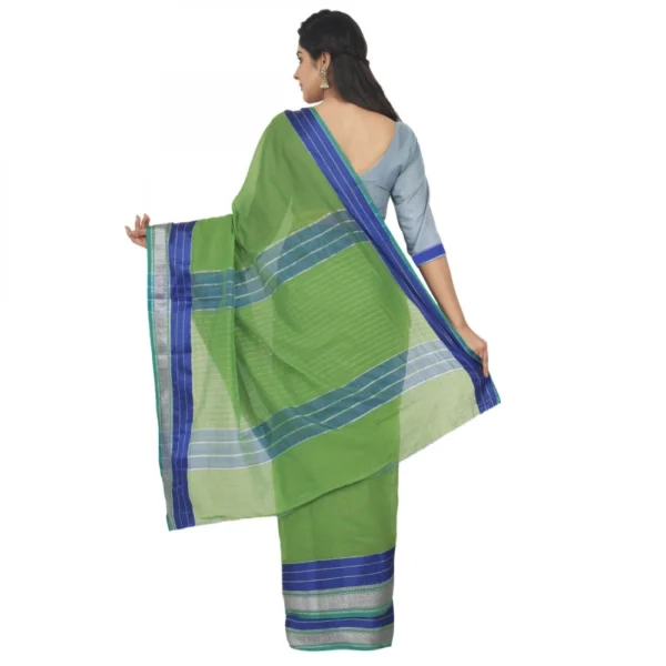 Women's Cotton Silk Saree With Blouse (Green, 5-6 Mtrs)