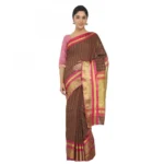 Women's Cotton Silk Saree With Blouse (Brown, 5-6 Mtrs)