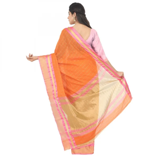 Women's Cotton Silk Saree With Blouse (Orange, 5-6 Mtrs)