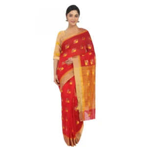 Women's Cotton Silk Saree With Blouse (Orange, 5-6 Mtrs)