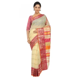 Women's Cotton Silk Saree With Blouse (Light Yellow, 5-6 Mtrs)