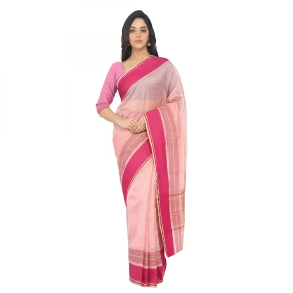 Women's Silk Cotton Saree With Blouse (Light Pink, 5-6 Mtrs)