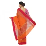 Women's Silk Cotton Saree With Blouse (Orange, 5-6 Mtrs)