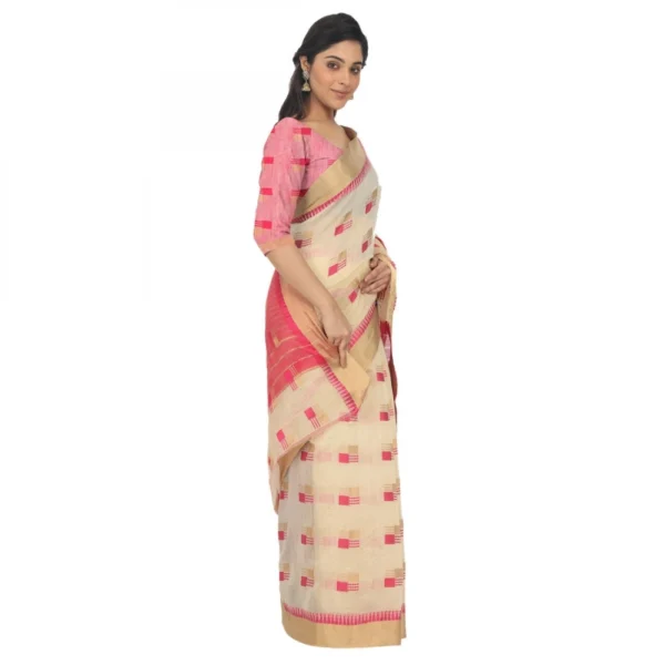 Women's Cotton Silk Saree With Blouse (Light Yellow, 5-6 Mtrs)