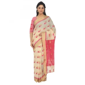 Women's Cotton Silk Saree With Blouse (Light Yellow, 5-6 Mtrs)