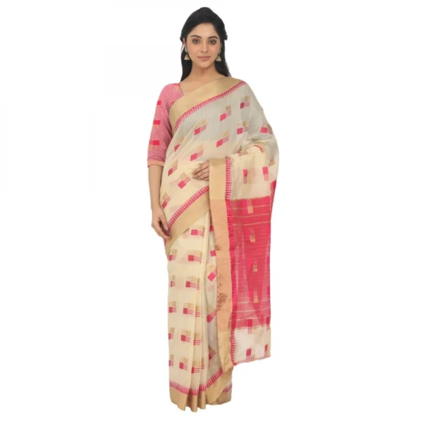 Women's Cotton Silk Saree With Blouse (Light Yellow, 5-6 Mtrs)