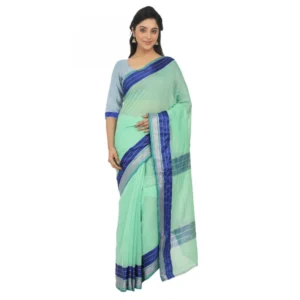 Women's Cotton Silk Saree With Blouse (Green, 5-6 Mtrs)