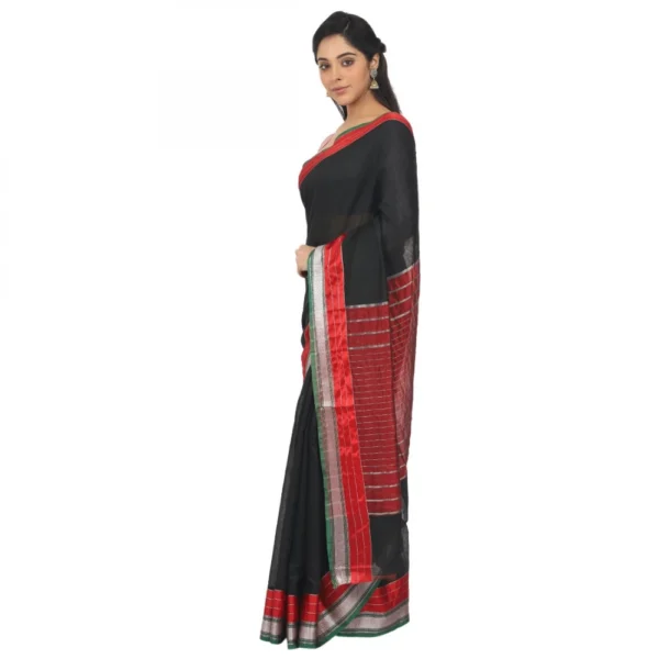 Women's Cotton Silk Saree With Blouse (Black, 5-6 Mtrs)