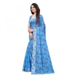 Women's Cotton Silk Saree With Blouse (Blue, 5-6 Mtrs)