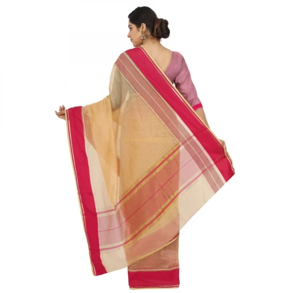 Women's Silk Cotton Saree With Blouse (Beige, 5-6 Mtrs)