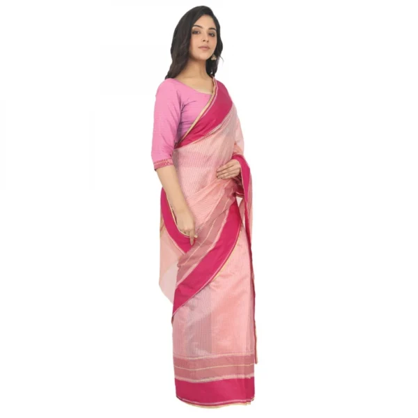 Women's Silk Cotton Saree With Blouse (Light Pink, 5-6 Mtrs)
