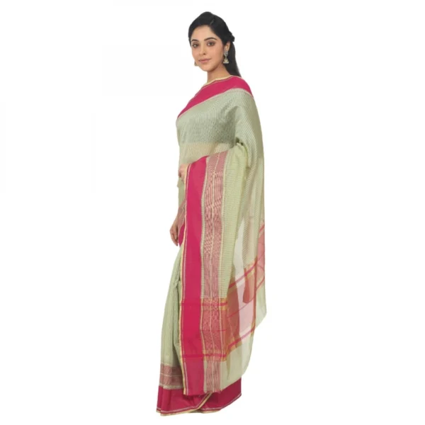 Women's Silk Cotton Saree With Blouse (Light Green, 5-6 Mtrs)