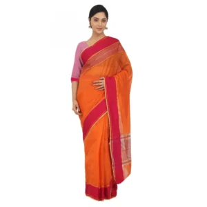 Women's Silk Cotton Saree With Blouse (Orange, 5-6 Mtrs)