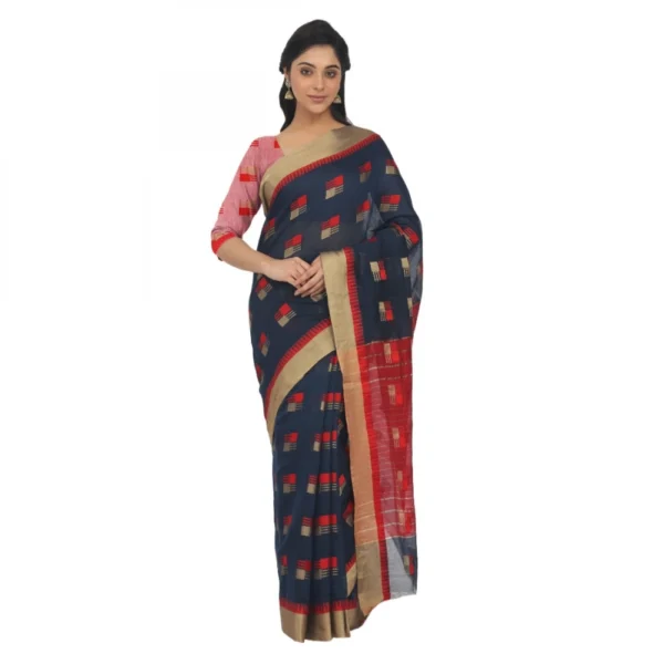 Women's Cotton Silk Saree With Blouse (Black, 5-6 Mtrs)