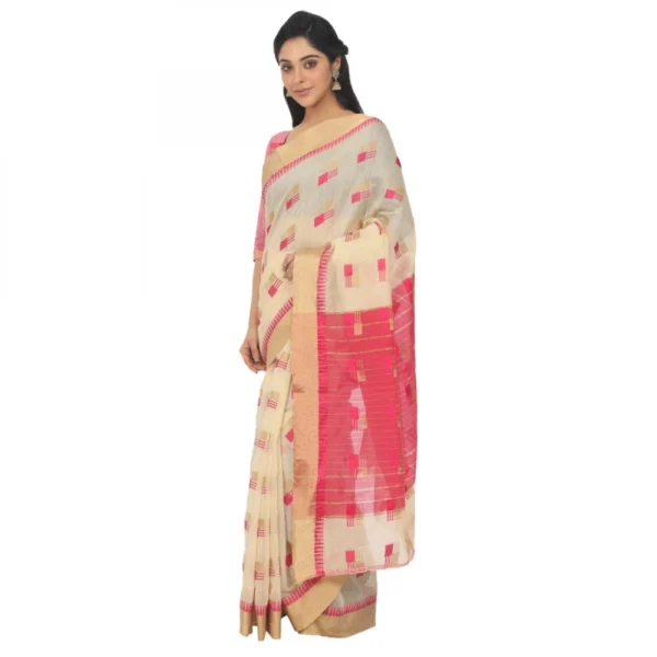 Women's Cotton Silk Saree With Blouse (Light Yellow, 5-6 Mtrs)