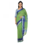 Women's Cotton Silk Saree With Blouse (Green, 5-6 Mtrs)