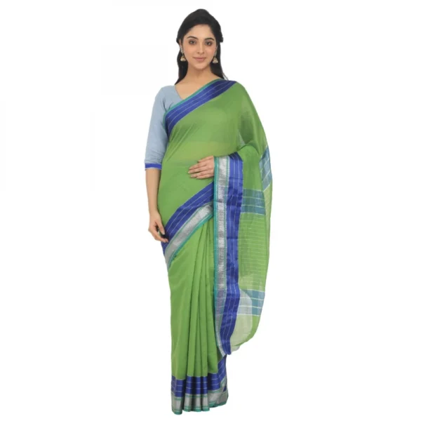 Women's Cotton Silk Saree With Blouse (Green, 5-6 Mtrs)