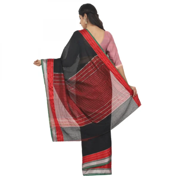 Women's Cotton Silk Saree With Blouse (Black, 5-6 Mtrs)