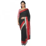 Women's Cotton Silk Saree With Blouse (Black, 5-6 Mtrs)