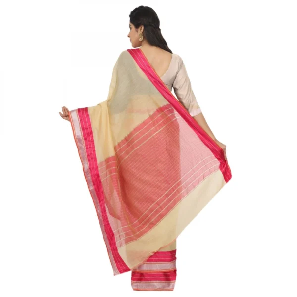 Women's Cotton Silk Saree With Blouse (Beige, 5-6 Mtrs)