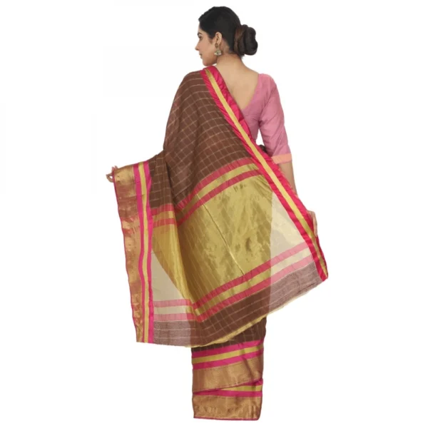 Women's Cotton Silk Saree With Blouse (Brown, 5-6 Mtrs)