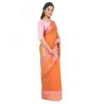 Women's Cotton Silk Saree With Blouse (Orange, 5-6 Mtrs)
