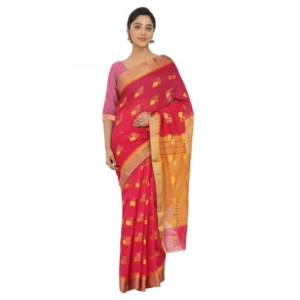 Women's Cotton Silk Saree With Blouse (Red, 5-6 Mtrs)