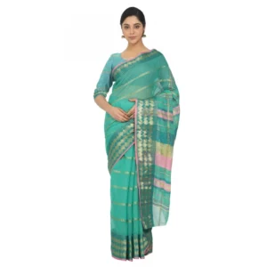 Women's Cotton Silk Saree With Blouse (Green, 5-6 Mtrs)