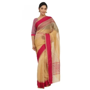 Women's Silk Cotton Saree With Blouse (Beige, 5-6 Mtrs)