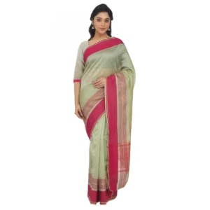 Women's Silk Cotton Saree With Blouse (Light Green, 5-6 Mtrs)