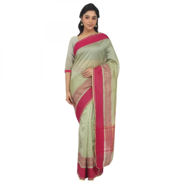 Women's Silk Cotton Saree With Blouse (Light Green, 5-6 Mtrs)