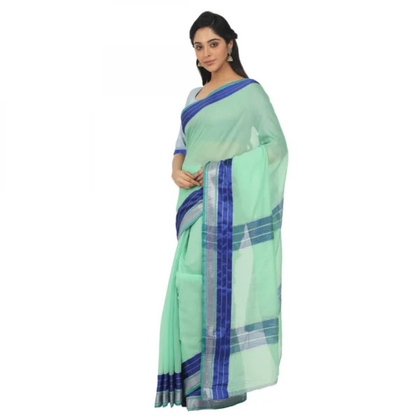 Women's Cotton Silk Saree With Blouse (Green, 5-6 Mtrs)