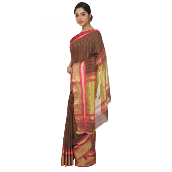 Women's Cotton Silk Saree With Blouse (Brown, 5-6 Mtrs)