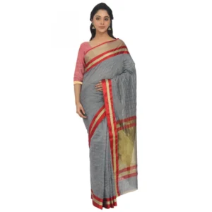 Women's Cotton Silk Saree With Blouse (Greay, 5-6 Mtrs)