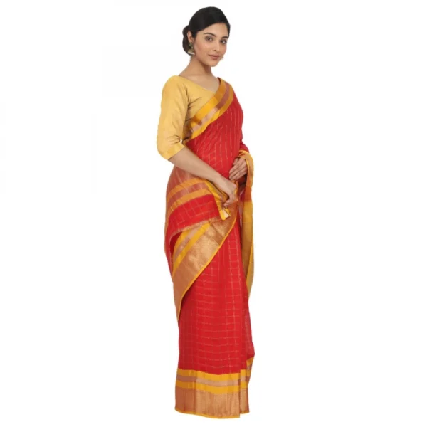 Women's Cotton Silk Saree With Blouse (Red, 5-6 Mtrs)