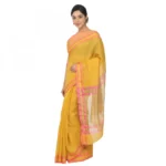 Women's Cotton Silk Saree With Blouse (Yellow, 5-6 Mtrs)