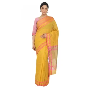 Women's Cotton Silk Saree With Blouse (Yellow, 5-6 Mtrs)