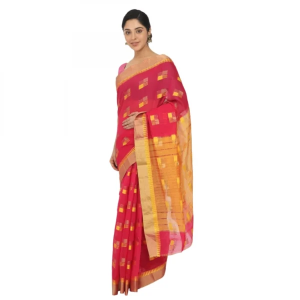 Women's Cotton Silk Saree With Blouse (Red, 5-6 Mtrs)