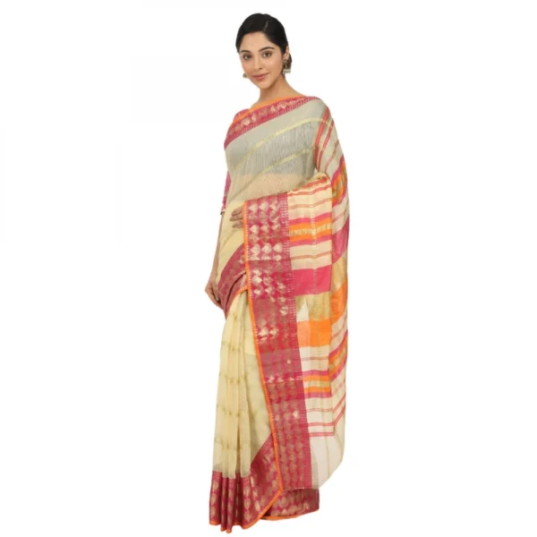 Women's Cotton Silk Saree With Blouse (Light Yellow, 5-6 Mtrs)