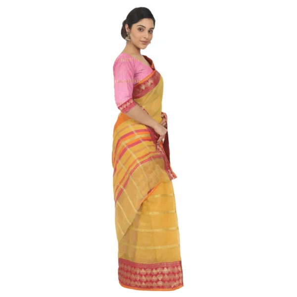 Women's Cotton Silk Saree With Blouse (Yellow, 5-6 Mtrs)
